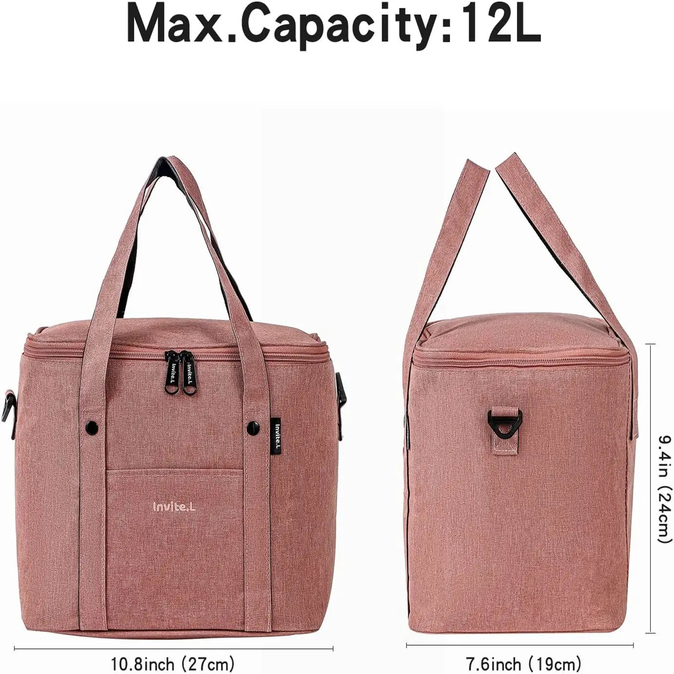 Reusable Insulated Lunch Bag with Shoulder Strap (Pink)