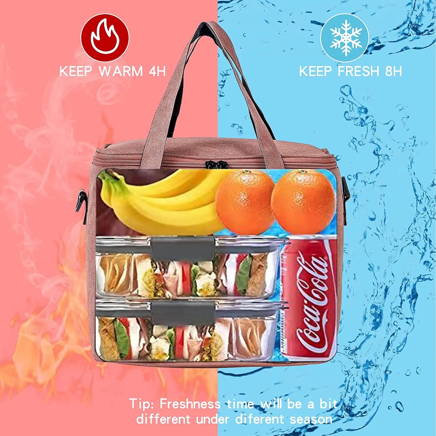 Reusable Insulated Lunch Bag with Shoulder Strap (Pink)