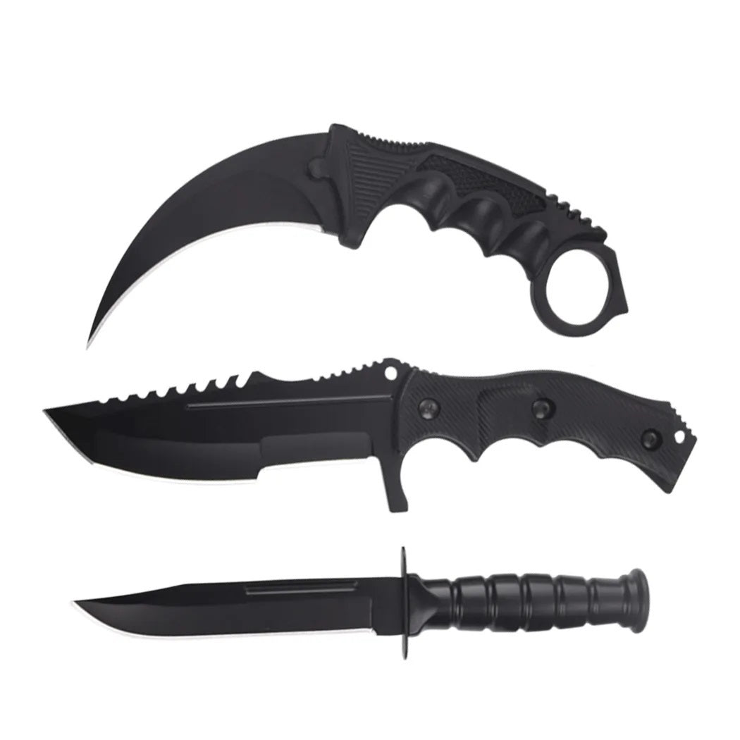 3 Pc Combo CSGO Black Tactical Fixed Blade Knife Set - Karambit, Huntsman, Combat Knife - TOPHATTER'S ARMORY DEALS