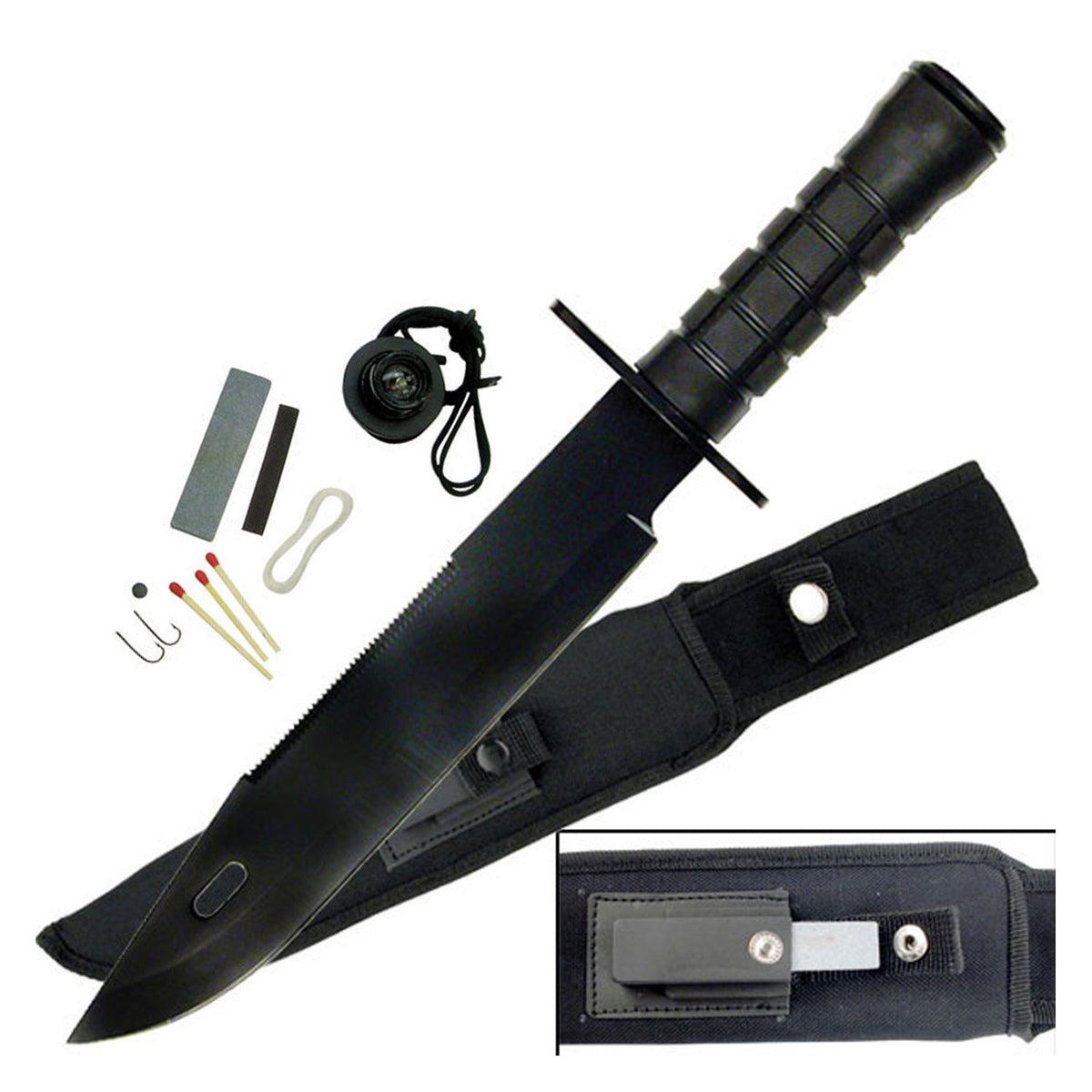 15" Tactical Hunting Rambo Fixed Blade Knife Bowie with Survival Kit - TOPHATTER'S ARMORY DEALS