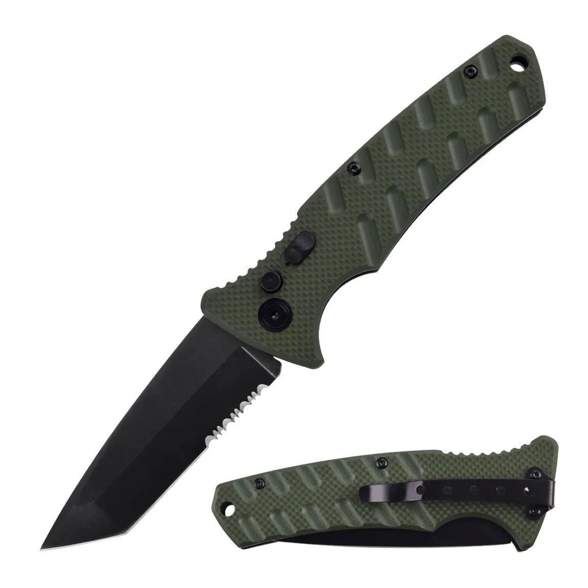4.75" Closed Atom Switch Blade Automatic Knife Green G10 Handle - TOPHATTER'S ARMORY DEALS