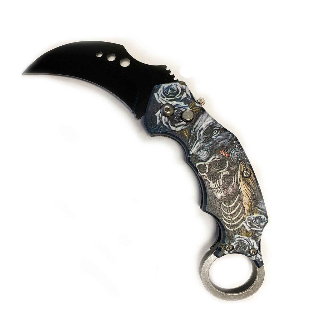 5" Closed Skeleton SwitchBlade Karambit Knife Finger Ring - White - TOPHATTER'S ARMORY DEALS