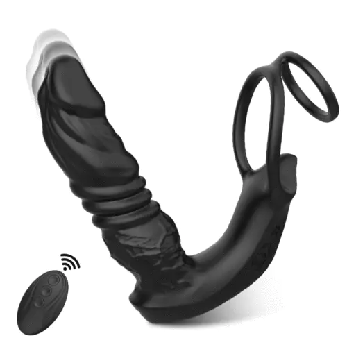 App Control 9 Vibrating Thrusting Dual Ring Dildo Shaped Prostate Massager - Dildo product image for intimate wellness and pe