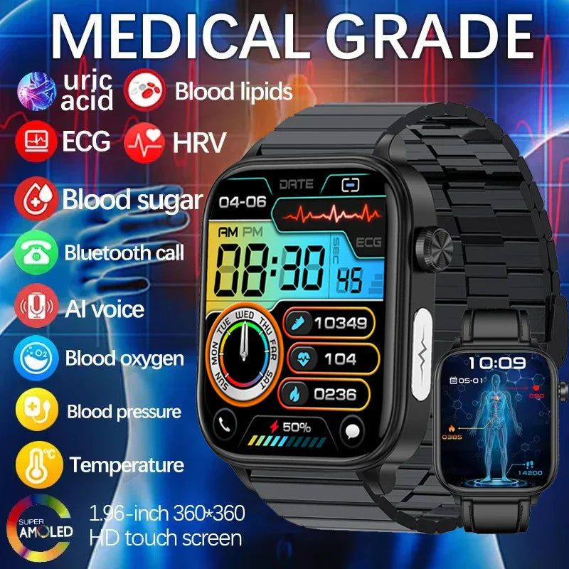 AI Medical Diagnosis Smartwatch ECG PPG Blood Glucose (Black)