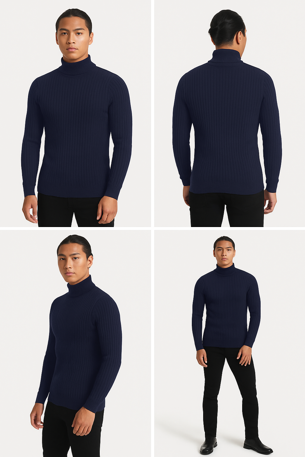 Men's Turtleneck Warm Pullover Knitted Sweater (Navy Blue)