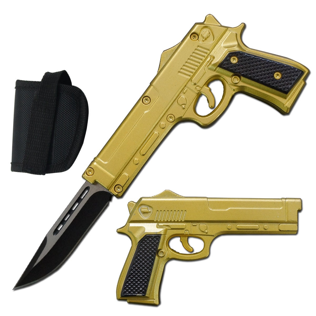 9 Inch Golden Pistol Style OTF Auto Knife - TOPHATTER'S ARMORY DEALS