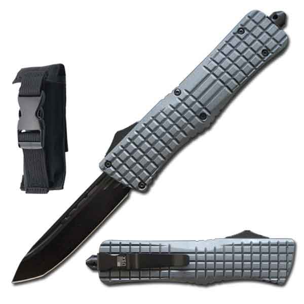 9" Grey Matrix Out Of The Front OTF Automatic Knife - TOPHATTER'S ARMORY DEALS