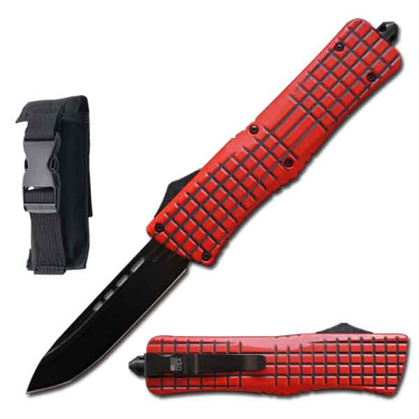 9" Red Matrix Out Of The Front OTF Automatic Knife - TOPHATTER'S ARMORY DEALS