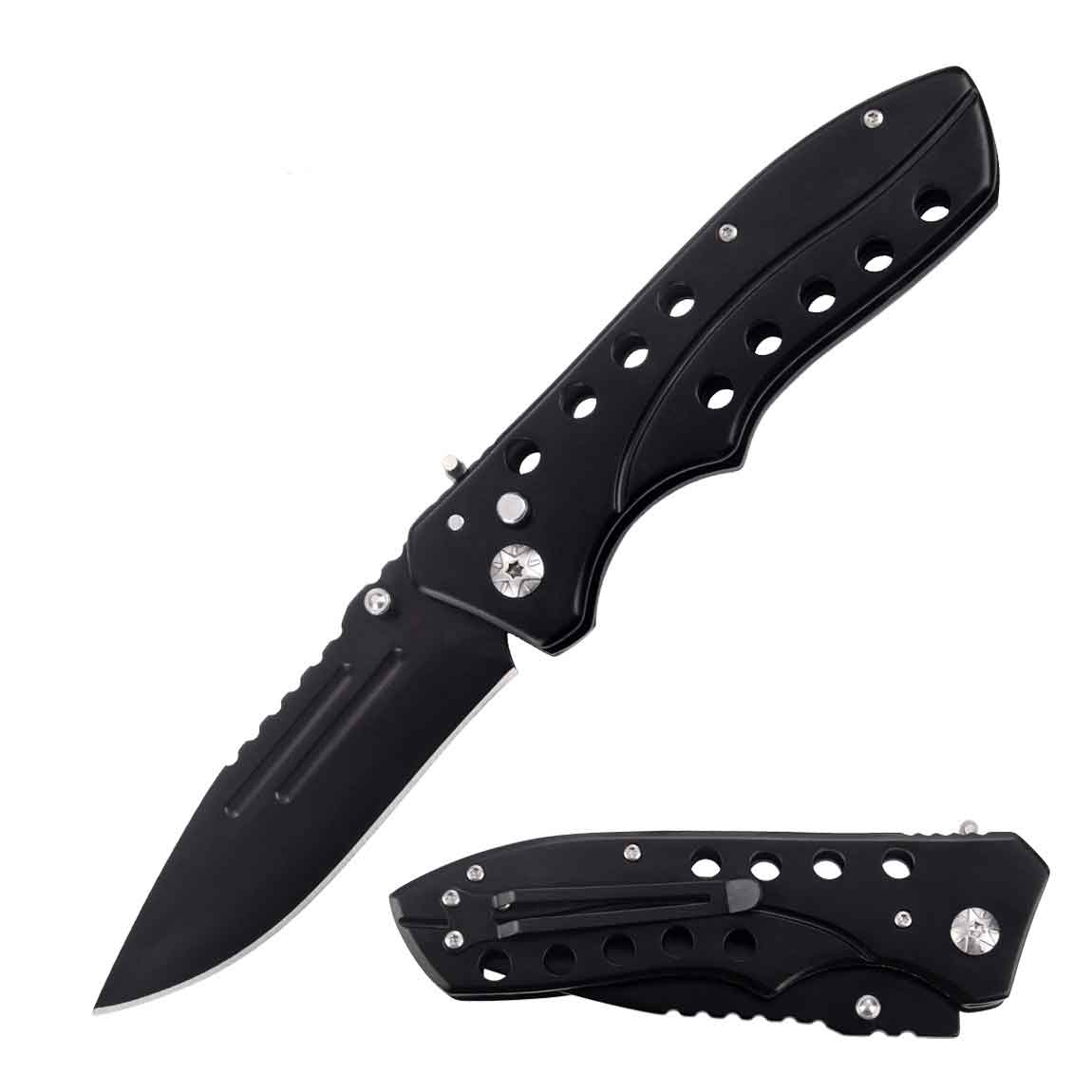 5.35" Closed Black Switchblade Automatic Clip Point Blade Knife - TOPHATTER'S ARMORY DEALS