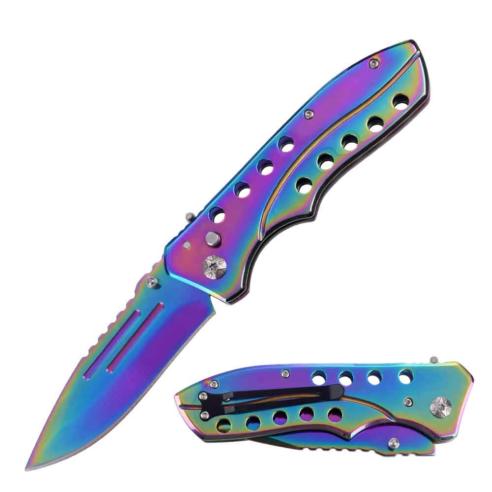 5.35" Closed Titanium Switchblade Automatic Clip Point Blade Knife - TOPHATTER'S ARMORY DEALS