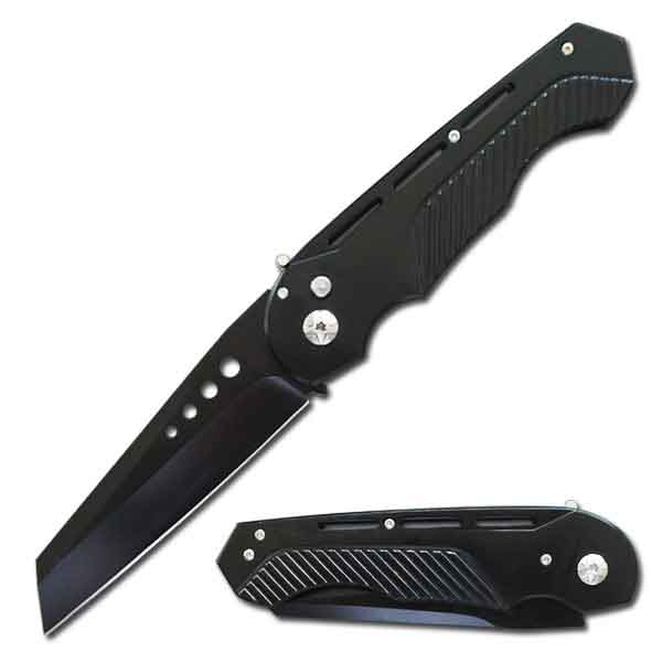 5.5" Closed Black Maddox Auto Switchblade Tanto Blade Knife - TOPHATTER'S ARMORY DEALS