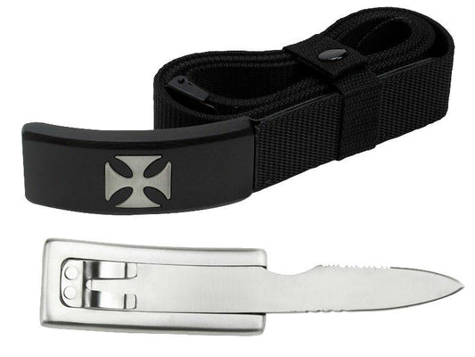 Adjustable Nylon Belt - Iron Cross Buckle Knife