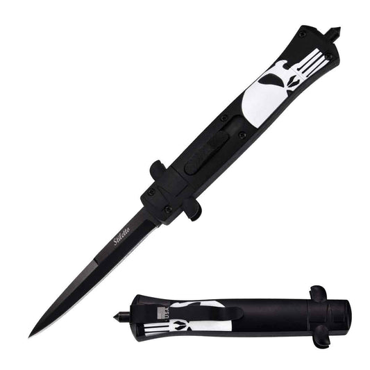 9" Skull Handle Stiletto OTF Punisher Knife