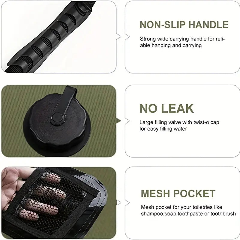 5 Gallon Solar Heated Camping Shower Bag - Portable Bath Bag