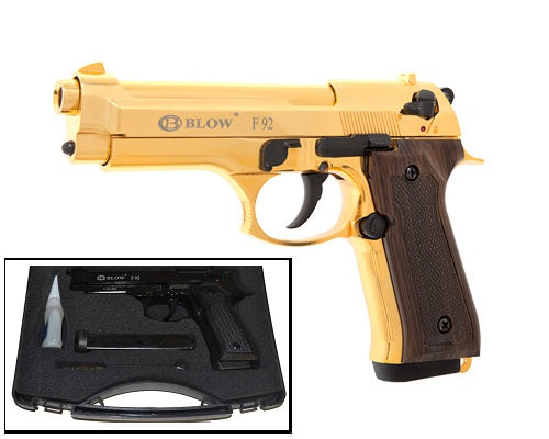 Blow V92F 9MM Blank Firing Gun Gold Finish With Wood Grip