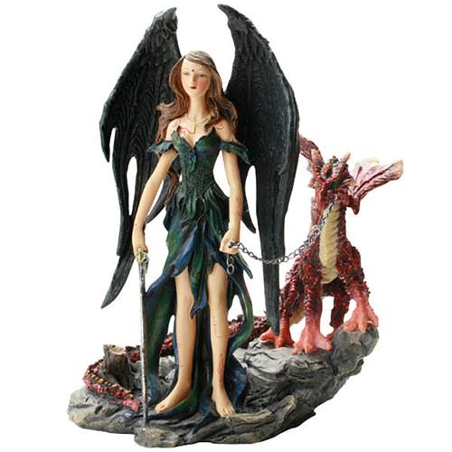 Polyresin Fantasy angel with red dragon