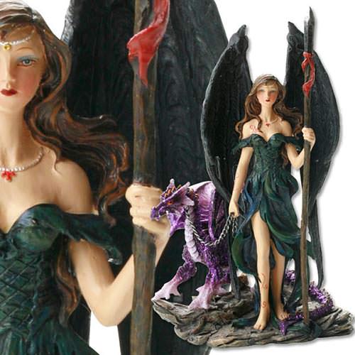 Polyresin Fantasy angel with purple dragon