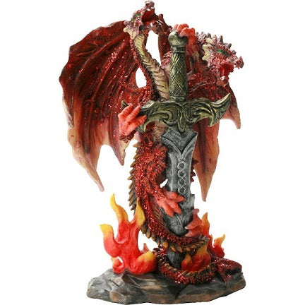 Two Headed Red Dragon Wrapped Around Sword Statue - TOPHATTER'S ARMORY DEALS