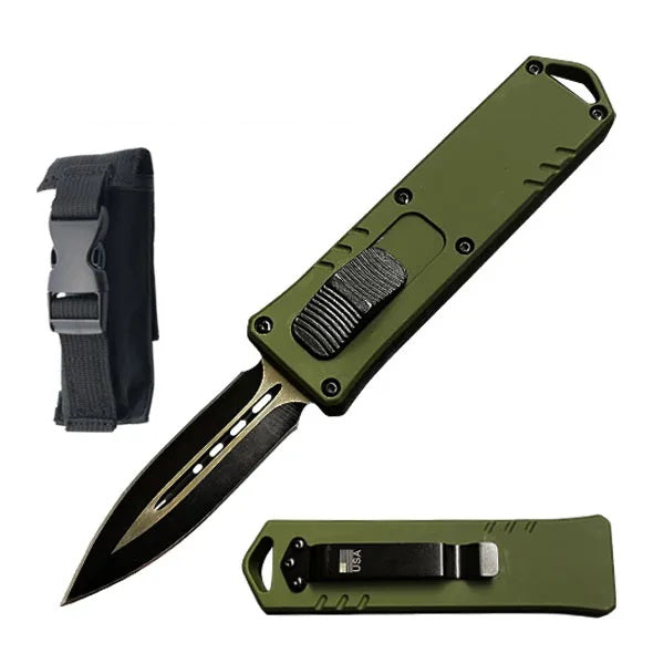 7.5" Green Exocel Dagger OTF Automatic Dual Action Out The Front Knife - TOPHATTER'S ARMORY DEALS