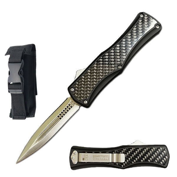 7.75" Carbon Fiber Handle Out Of The Front Automatic OTF Knife - TOPHATTER'S ARMORY DEALS