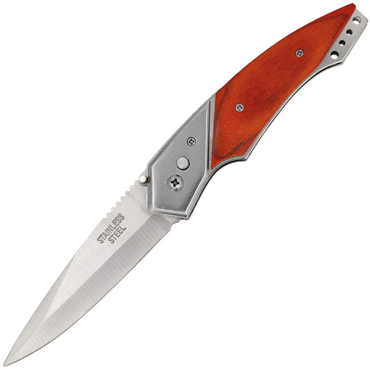 9.25" Automatic Drop Point Switchblade Pocket Knife w/ Sheesham Wood Handle Scales