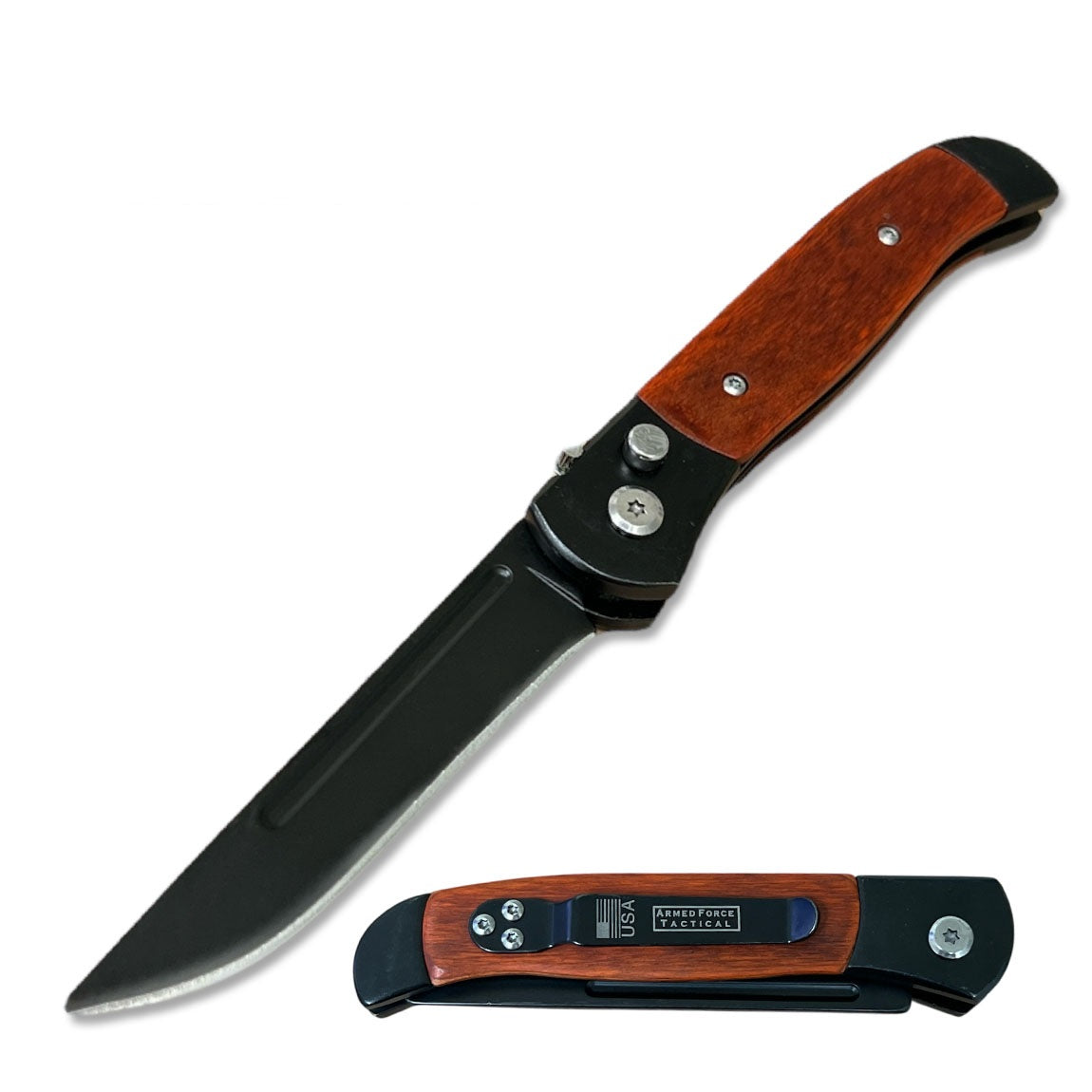 4.5" Closed Everyday Carry Clip Point Auto Switchblade Knife Wood - TOPHATTER'S ARMORY DEALS