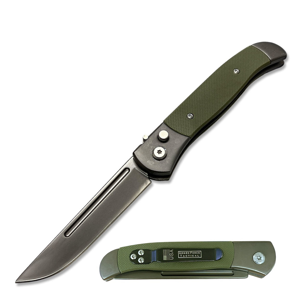 4.5" Closed Everyday Carry Clip Point Auto Switchblade Knife Green G10 - TOPHATTER'S ARMORY DEALS