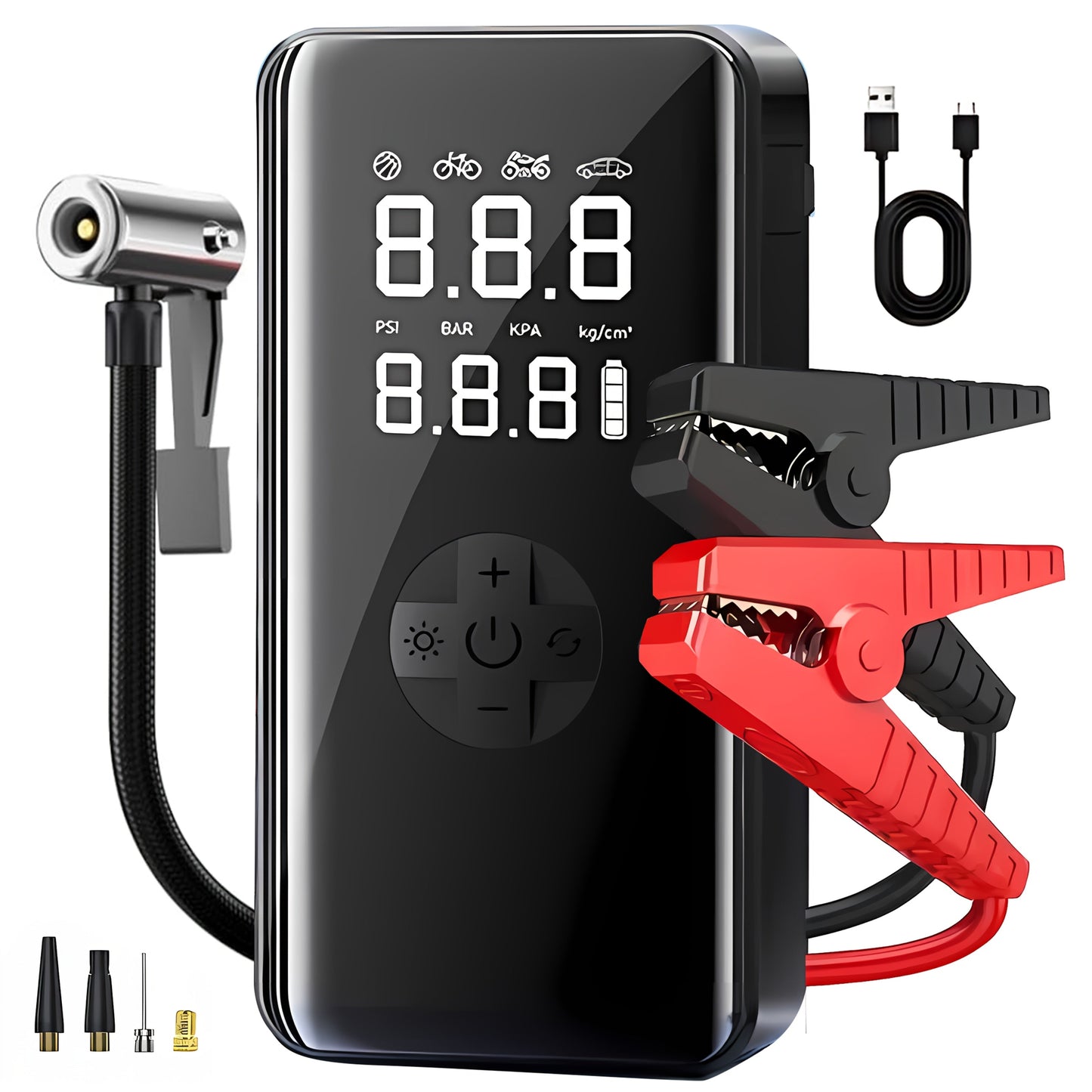 Car Battery Starter Kit with Air Compressor (7-in-1)