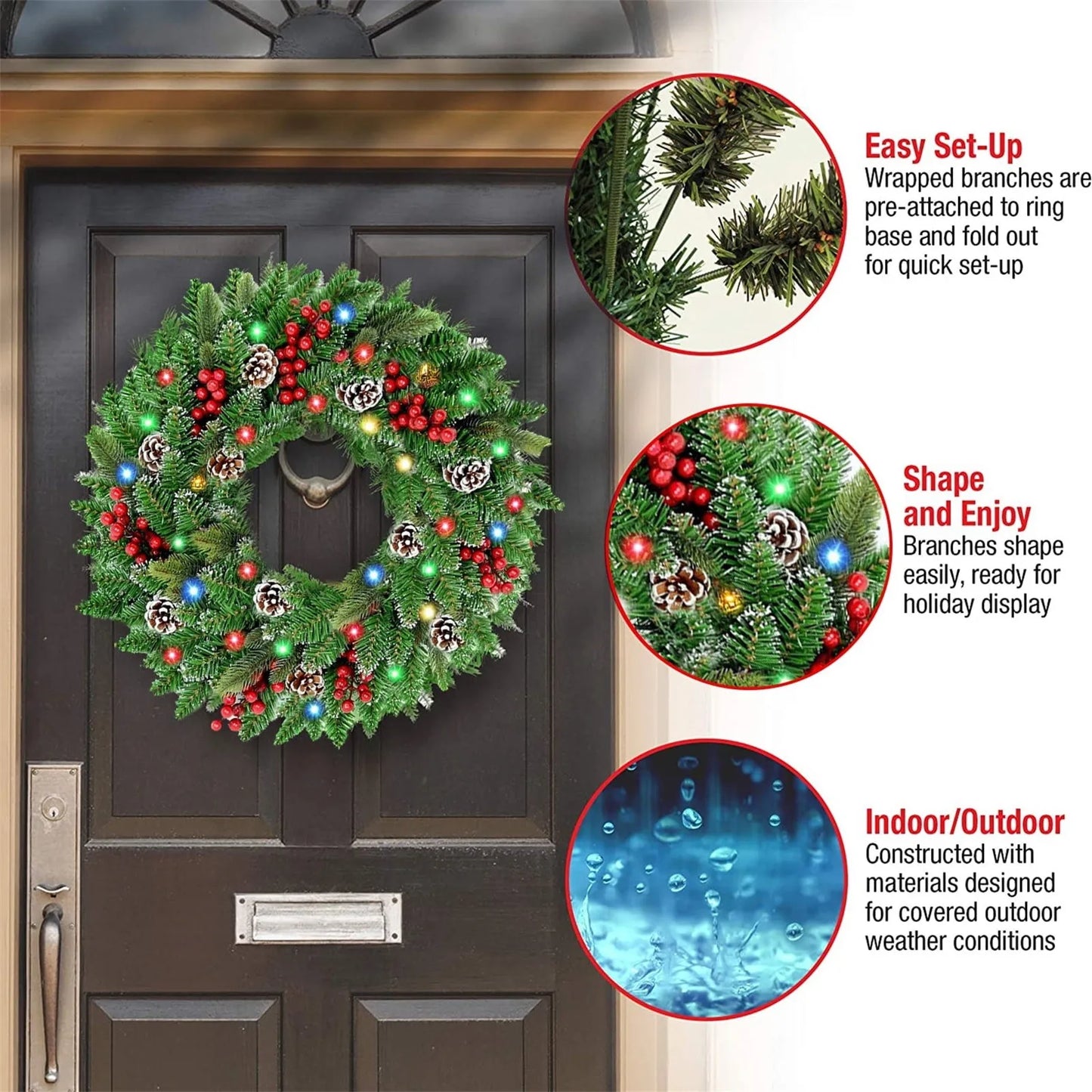 Pre-Lit Christmas Wreath with LED Lights