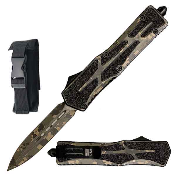 9" Automatic Digital Camo Dual Action Out Of The Front Knife - TOPHATTER'S ARMORY DEALS