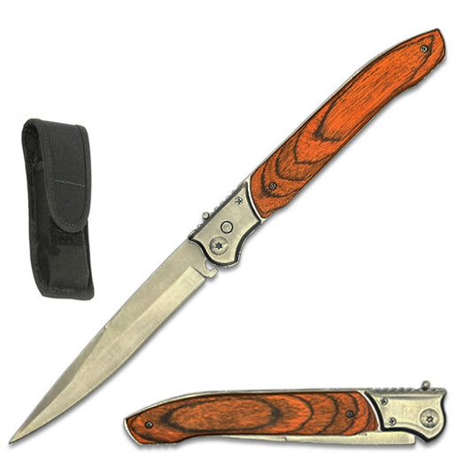 12 Inch Large Heritage Automatic Pakkawood Pocket Knife with Slide Safety Lock