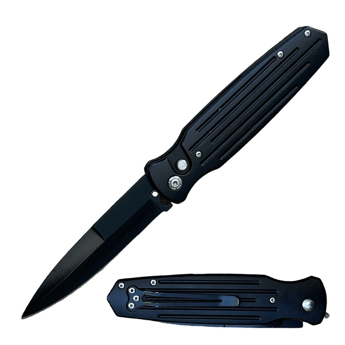 5" Closed Black Switchblade Automatic Knife with Safety - TOPHATTER'S ARMORY DEALS
