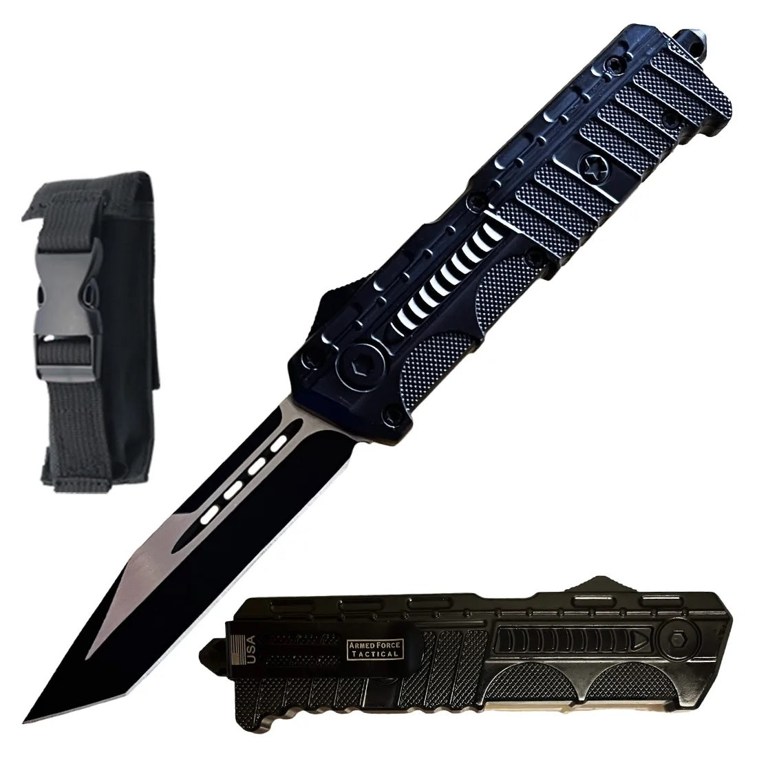 9" Pistol Shape Military Black OTF Dual Action Automatic Knife - TOPHATTER'S ARMORY DEALS