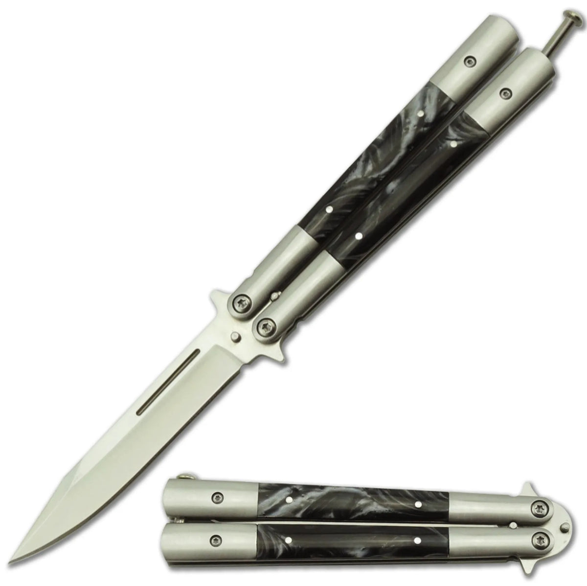 Tactical Balisong Butterfly Knife Black Pearl Handles - TOPHATTER'S ARMORY DEALS
