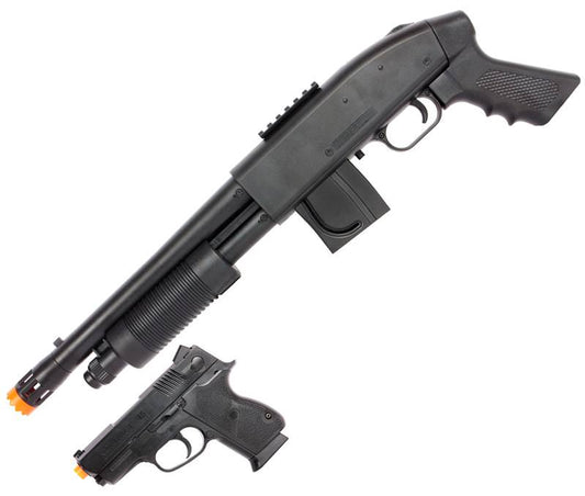 Mossberg 590 Airsoft Pistol Grip Shotgun Kit with Spring .45 Pistol and 500 BBs