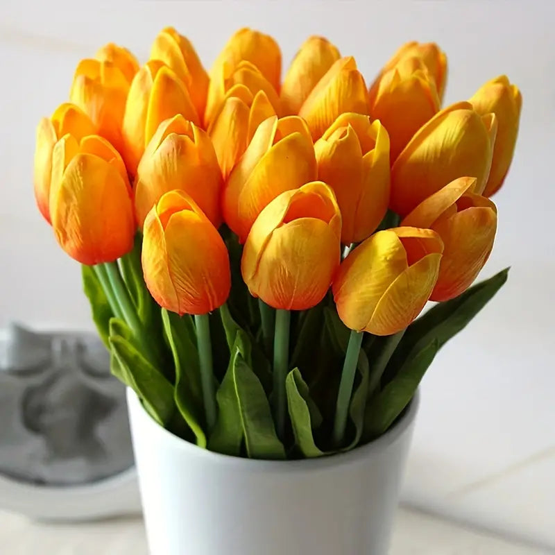 10-Piece Real Touch Mini Tulip Bouquets(Sunset Red)