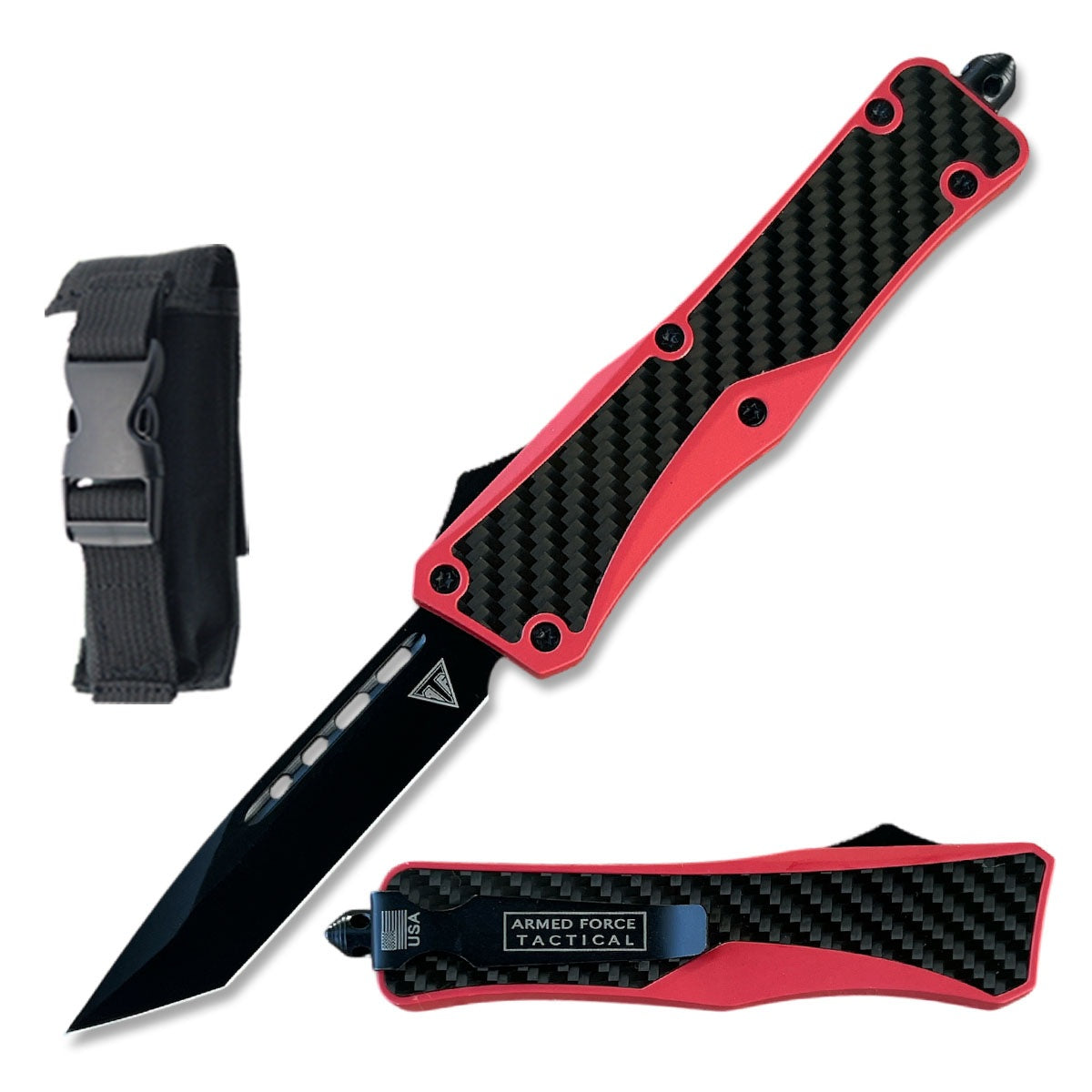 9.75" Red Carbon Fiber Automatic OTF Out the Front Knife - TOPHATTER'S ARMORY DEALS