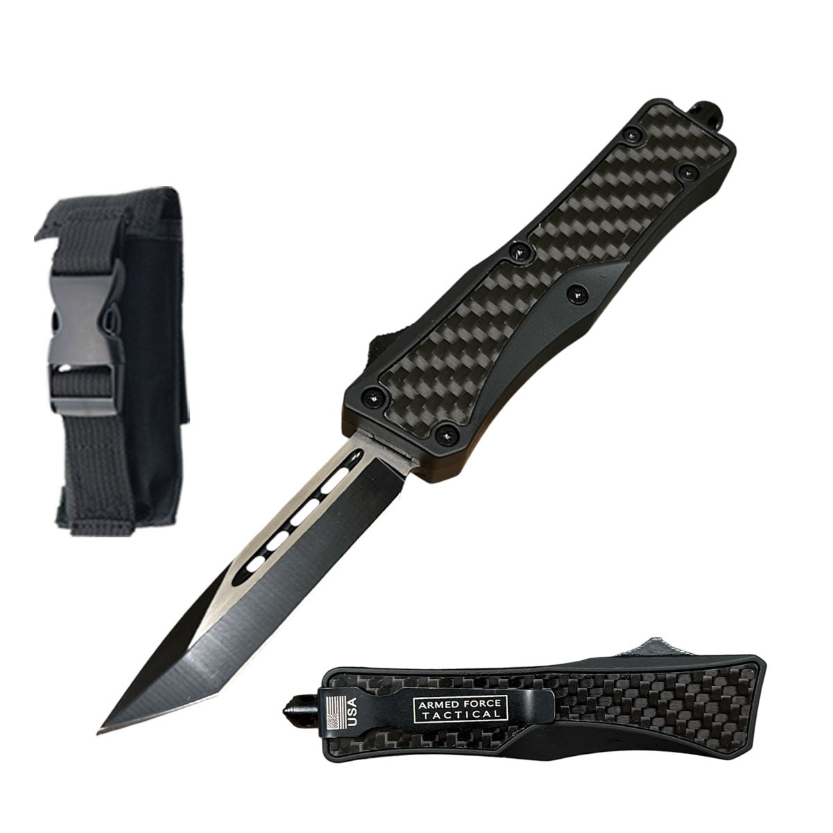 6.75" Black Carbon Fiber Automatic OTF Out the Front Knife