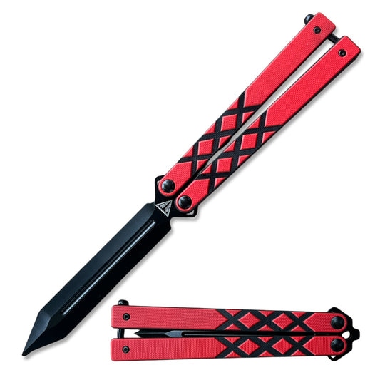 Red G10 Handle Practice Butterfly Trainer Ball Bearing Dagger Point Blade