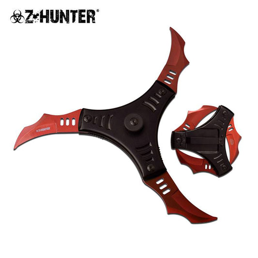 Futuristic Trio Blade Spring Assisted Cyclone Style Knife Red