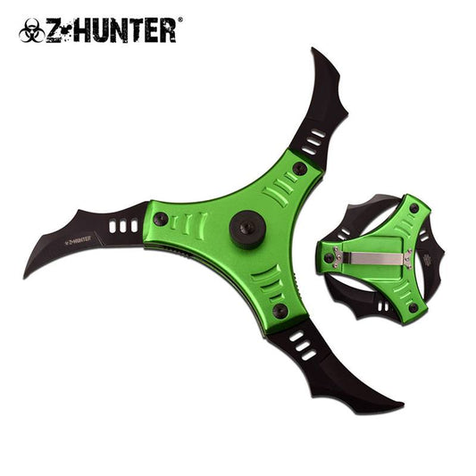 Futuristic Trio Bladed Spring Assisted Cyclone Style Knife Green