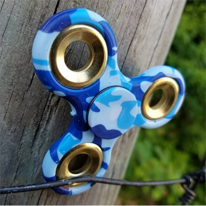 Hand Finger Spinner Blue Camo Stress Relief Tri Fidget High Speed