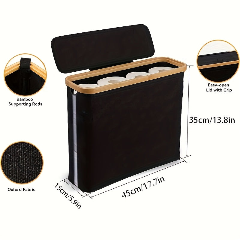 Boho-Chic Bamboo Toilet Paper Holder with Storage Basket