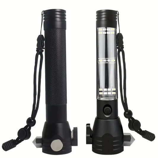 Multi-Functional Solar Power LED Flashlight - 5-in-1 Outdoor Survival Tool