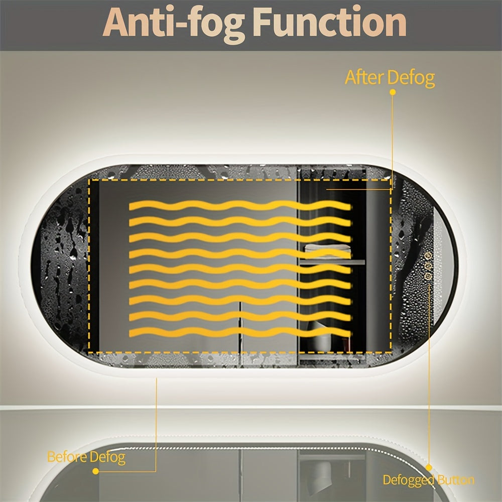 1-Piece Oval Backlit LED Bathroom Mirror with Anti-Fog