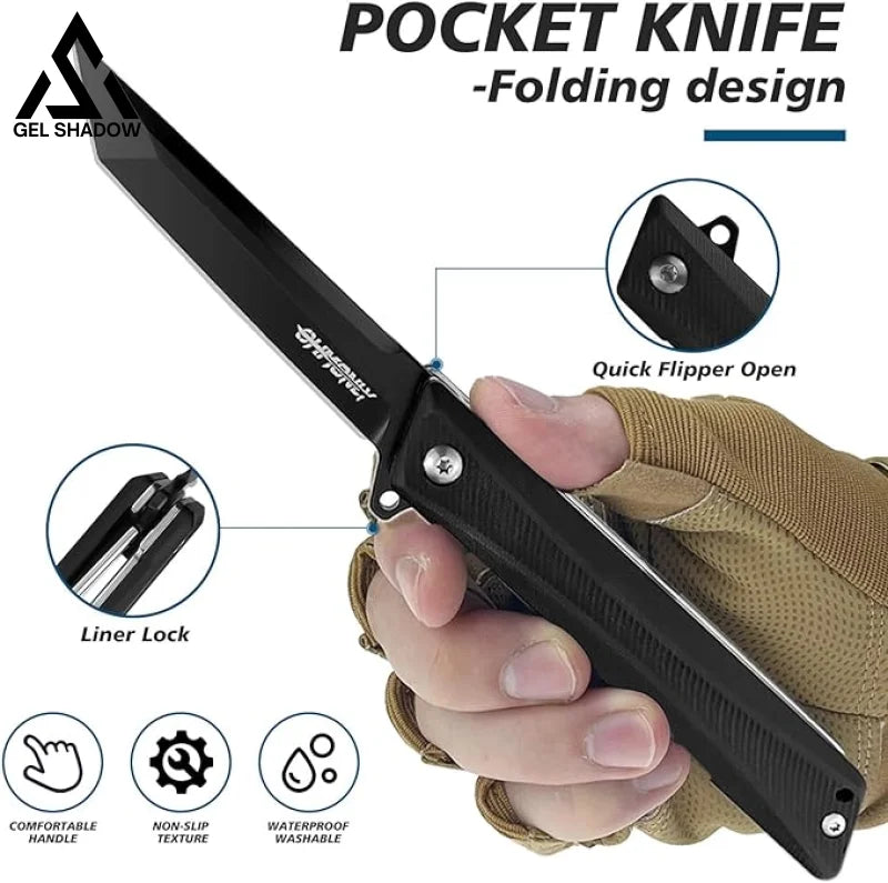 3.5 inch Pocket Knife with Clip and Feather Pattern Blade, EDC Knife for Outdoor-GS22