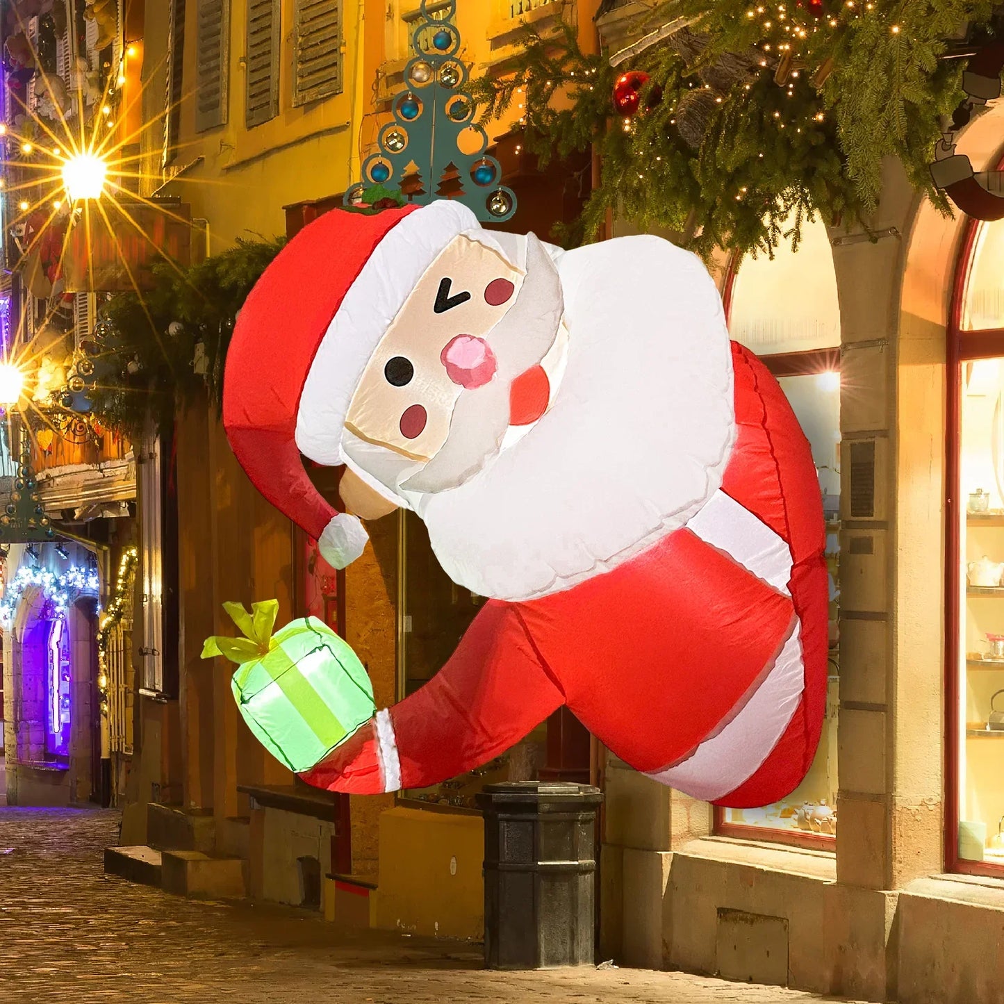 3.5Ft Christmas Inflatable Santa Claus Leaning Out from Window