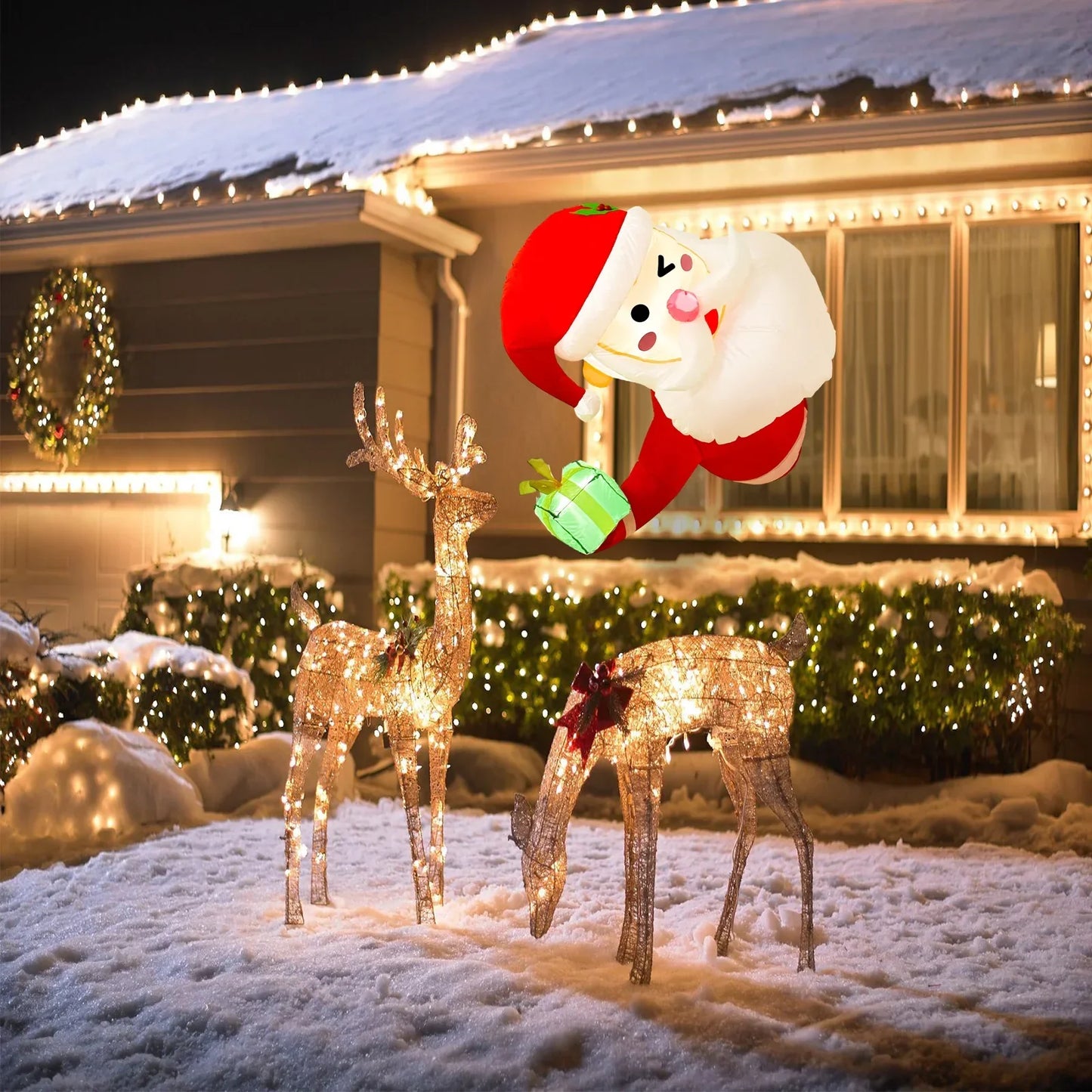 3.5Ft Christmas Inflatable Santa Claus Leaning Out from Window