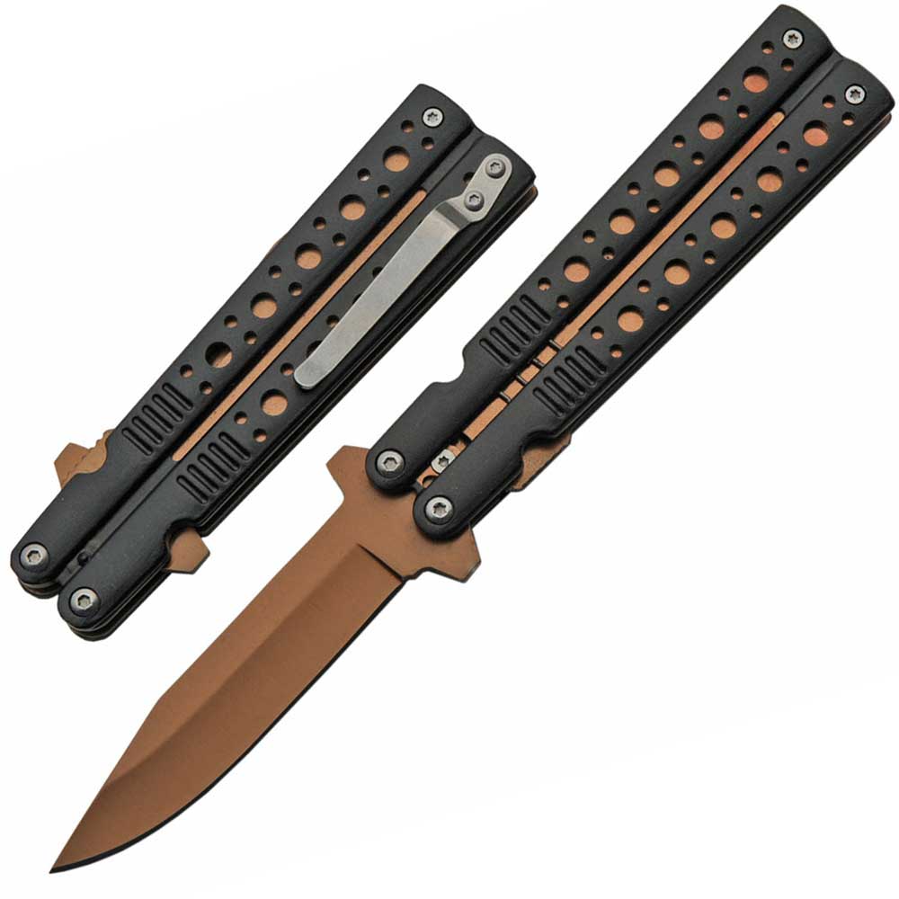 4.75 Inch Closed Spring Assisted Butterfly Style Knife Rose Gold