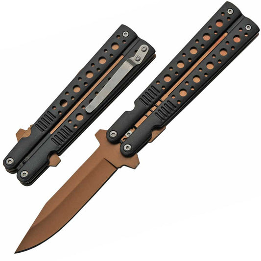 4.75 Inch Closed Spring Assisted Butterfly Style Knife Rose Gold